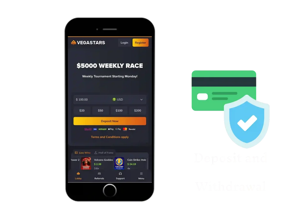 Vegastars Deposit and Withdrawal
